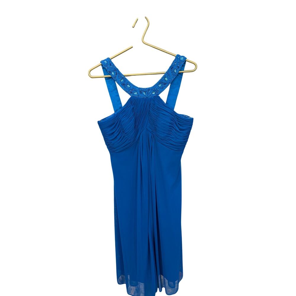 Alex Evenings Blue Halter Cocktail Dress Rhinestone 6 EUC - Picture 3 of 6